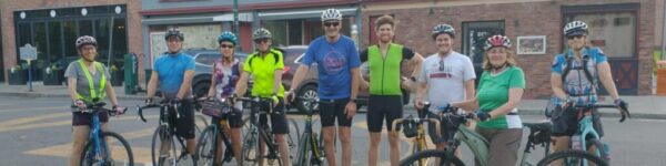 Cyclists on Jay Street in Schenectady.